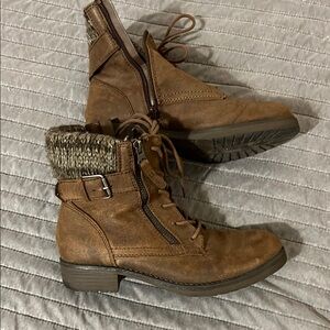 Brown Ankle Boots with Knit Cuff American Eagle Outfitters
